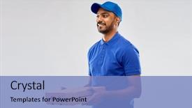  Presentation with pizza delivery - Beautiful presentation featuring people concept - happy indian delivery backdrop and a teal colored foreground