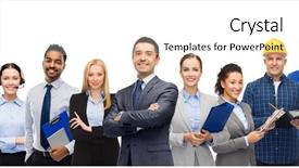  Presentation with international business - Slide deck featuring people concept - happy international background and a cream colored foreground