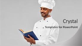  Presentation with cooking chef - Amazing presentation theme having chef in toque reading cookbook backdrop and a light gray colored foreground