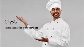  Presentation with cooking chef - PPT theme with introducing person - cooking profession and people concept background and a light gray colored foreground
