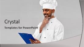  Presentation with cooking chef - Slide deck having people concept - happy male indian background and a light gray colored foreground
