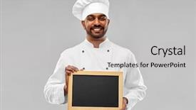  Presentation with cooking chef - Cool new slide deck with people concept - happy male indian backdrop and a light gray colored foreground