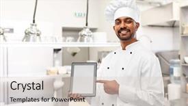  Presentation with indian restaurant - PPT theme consisting of tablet computer over restaurant background and a lemonade colored foreground