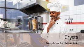  Presentation with cooking chef - Cool new PPT theme with indian chef in toque reading backdrop and a soft green colored foreground