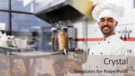  Presentation with cooking chef - Amazing presentation theme having asian eastern cuisine food - cooking technology and people concept backdrop and a coral colored foreground