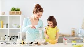  Presentation with baking concept on dark - PPT layouts having people concept - happy mother background and a lemonade colored foreground
