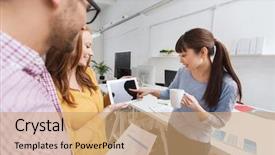  Presentation with business communication for students - Theme with people concept - happy multiracial creative background and a  colored foreground