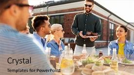  Presentation with summer party - Beautiful theme featuring people concept - happy party host backdrop and a coral colored foreground