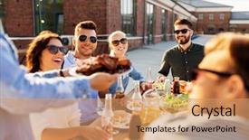  Presentation with summer party - Audience pleasing presentation theme consisting of people concept - happy party host backdrop and a coral colored foreground