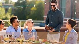  Presentation with summer party - Cool new presentation with people concept - happy party host backdrop and a coral colored foreground