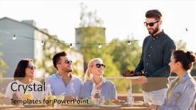  Presentation with summer party - Audience pleasing slide set consisting of people concept - happy party host backdrop and a coral colored foreground