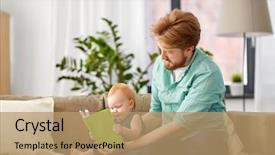  Presentation with baby book - Colorful PPT layouts enhanced with little baby daughter with book backdrop and a coral colored foreground