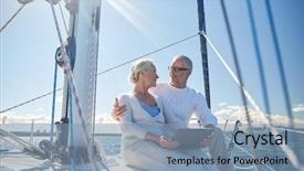  Presentation with boat tourism - PPT theme featuring people concept - happy senior couple background and a light blue colored foreground