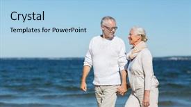  Presentation with holding hands family walking - Audience pleasing presentation design consisting of people concept - happy senior couple backdrop and a light blue colored foreground