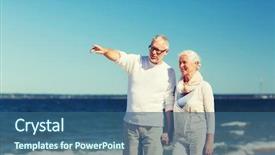  Presentation with family tourism - Colorful PPT theme enhanced with people concept - happy senior couple backdrop and a ocean colored foreground