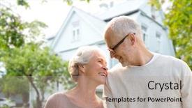  Presentation with real estate - Audience pleasing PPT theme consisting of people concept - happy senior backdrop and a coral colored foreground