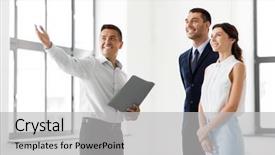  Presentation with realtor - Cool new theme with people concept - happy smiling realtor backdrop and a light gray colored foreground