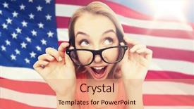  Presentation with teenage girl - Cool new PPT theme with people concept - happy surprised young backdrop and a coral colored foreground