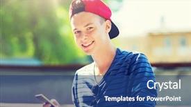  Presentation with internet - Colorful presentation enhanced with people concept - happy teenage boy backdrop and a ocean colored foreground