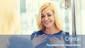  Presentation with consumerism - Cool new PPT theme with people concept - happy woman backdrop and a ocean colored foreground