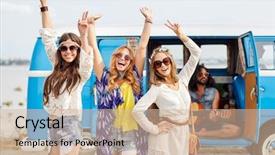  Presentation with travel friends - Slide deck consisting of people concept - happy young hippie background and a soft green colored foreground