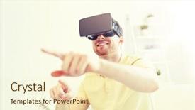  Presentation with virtual technology - PPT theme with people concept - happy young man background and a  colored foreground