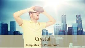  Presentation with virtual technology - Beautiful presentation theme featuring people concept - happy young man backdrop and a  colored foreground