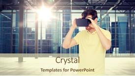  Presentation with virtual reality environments - PPT theme with people concept - happy young man background and a  colored foreground