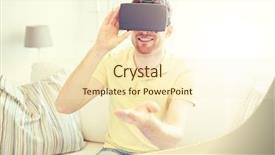  Presentation with virtual technology - Cool new PPT layouts with people concept - happy young man backdrop and a  colored foreground