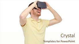  Presentation with virtual reality rehab - Presentation design featuring people concept - happy young man background and a cream colored foreground