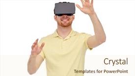  Presentation with virtual reality physical therapy - Amazing PPT theme having people concept - happy young man backdrop and a lemonade colored foreground