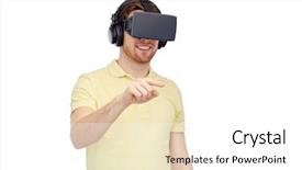  Presentation with virtual reality therapy - PPT theme enhanced with people concept - happy young man background and a white colored foreground