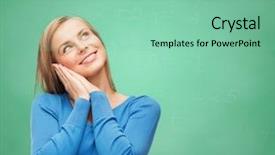 Presentation with happiness - PPT theme with people concept - happy young woman background and a  colored foreground