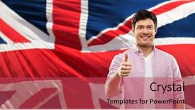  Presentation with british - Cool new PPT theme with people concept - happy young backdrop and a red colored foreground