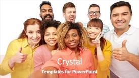  Presentation with diversity women - Slide deck with people concept - international group background and a coral colored foreground