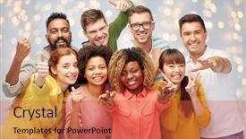  Presentation with diversity women - Audience pleasing PPT theme consisting of people concept - international group backdrop and a red colored foreground