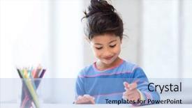  Presentation with family teens and children - Slide deck featuring people concept - little girl drawing background and a light blue colored foreground