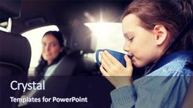  Presentation with transport transportation tourism road trip - Presentation design consisting of people concept - little girl driving background and a  colored foreground