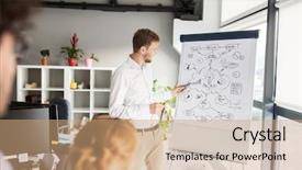  Presentation with research locale small business strategy - Theme consisting of people concept - man showing scheme background and a  colored foreground