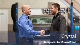  Presentation with auto repair - Audience pleasing presentation theme consisting of people concept - mechanic and customer backdrop and a ocean colored foreground