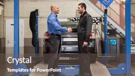  Presentation with auto repair - Presentation having people concept - mechanic and customer background and a gray colored foreground
