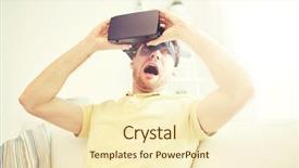  Presentation with virtual reality therapy - Colorful PPT theme enhanced with people concept - scared young man backdrop and a  colored foreground