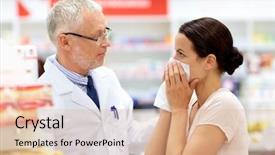  Presentation with drug pharmacy - PPT theme with people concept - senior apothecary background and a coral colored foreground