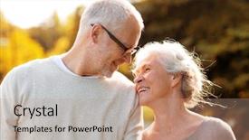  Presentation with old couple walking - PPT layouts with people concept - senior couple background and a coral colored foreground