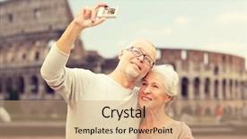  Presentation with tourism selfie - Colorful presentation theme enhanced with people concept - senior couple backdrop and a coral colored foreground