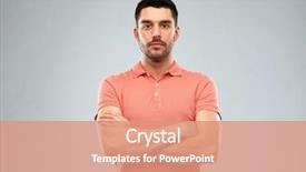  Presentation with polo - Beautiful slides featuring people concept - serious young man backdrop and a coral colored foreground