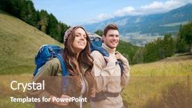  Presentation with adventure - Amazing PPT layouts having people concept - smiling couple walking backdrop and a coral colored foreground