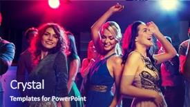  Presentation with corporate community impact celebration - Beautiful PPT theme featuring people concept - smiling friends dancing backdrop and a navy blue colored foreground