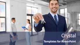  Presentation with realtor - Slide set consisting of people concept - smiling realtor background and a ocean colored foreground