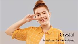  Presentation with red grey - Colorful PPT layouts enhanced with people concept - smiling red backdrop and a yellow colored foreground